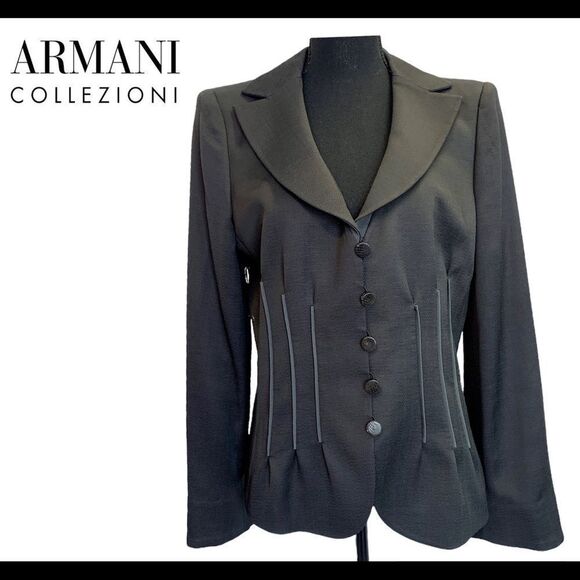 ARMANI Collezioni Black tailored pleated blazer Sz 48